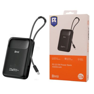 پاوربانک 10000 بیوا Biva BP-023 توان 22.5 وات با کابل متصل