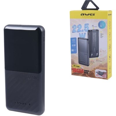 پاوربانک 10000 اوی Awei P76K توان 22.5 وات با کابل متصل